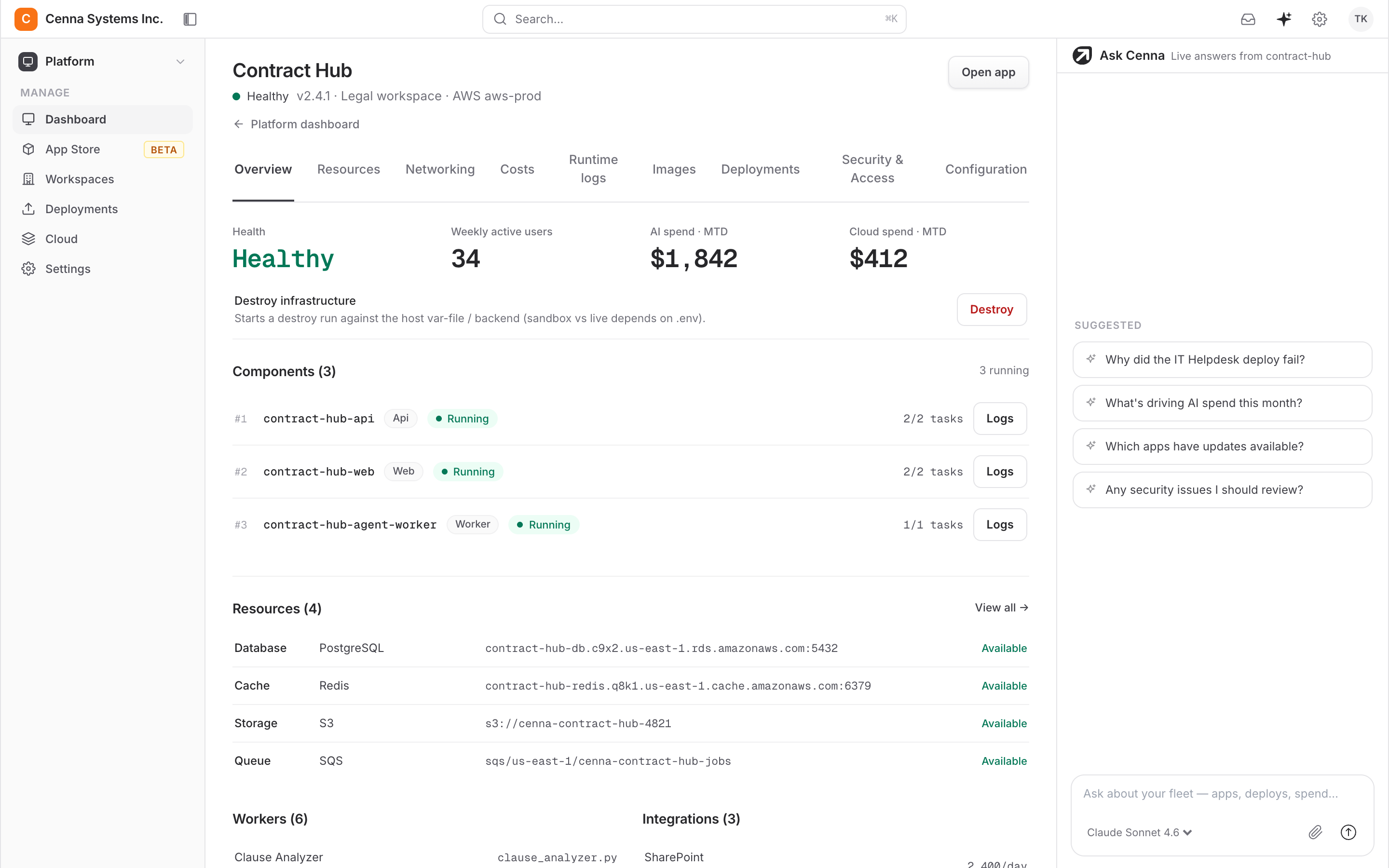 Cenna Agentic Legal contract hub overview